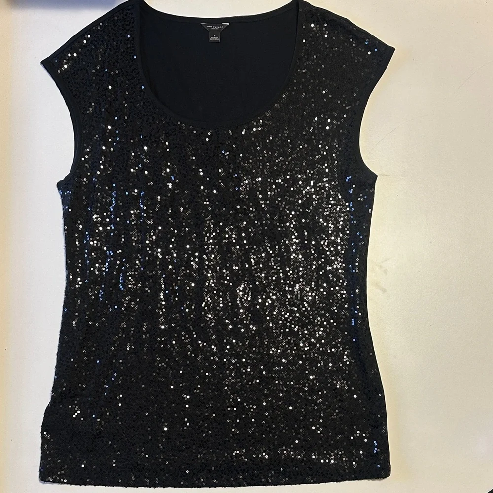 Ann Taylor Black Sequin Blouse - Picture 1 of 8